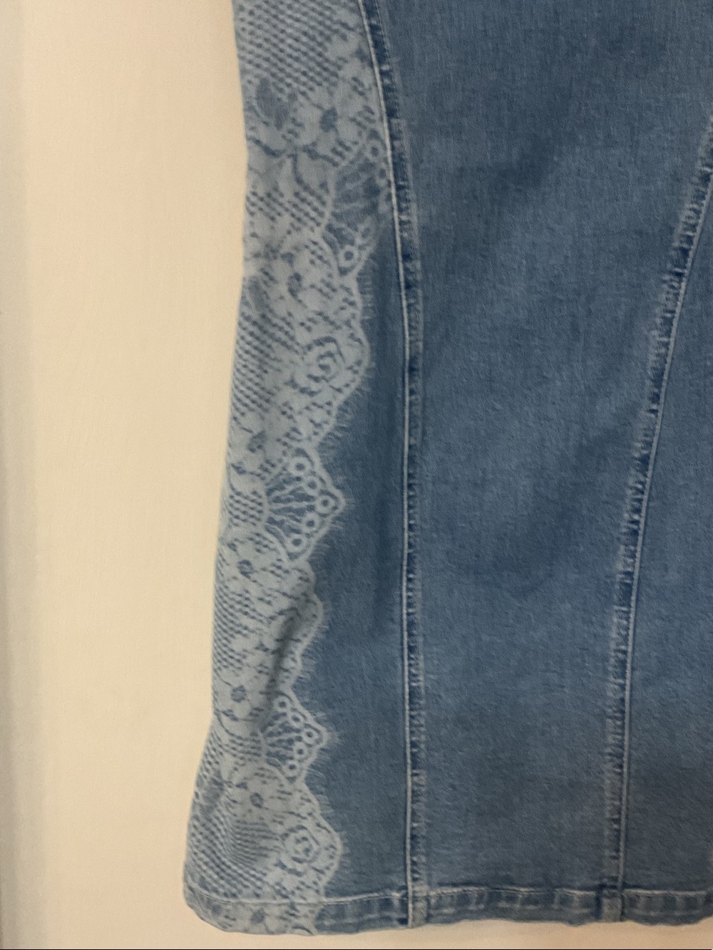 Guess Blue Denim Mini Dress with Lace-Effect Panels - Picture 4 of 6